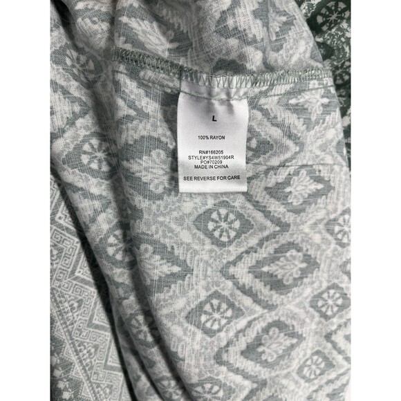 Lucky Brand Women's Midi Dress Large Green Print Button Front Short Sleeve Flowy - Picture 6 of 9